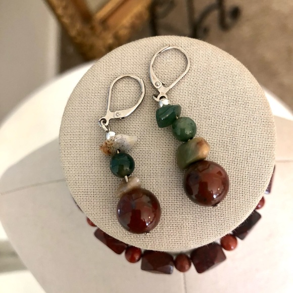 Vintage Tumbled Jasper Stone Bracelet & Earrings - Picture 11 of 13